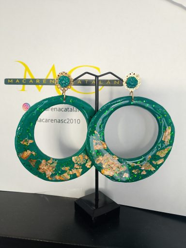 Pendientes flamenca verde oro Pendientes verde y oro